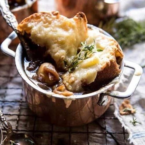 French Onion Inspired Beef and Potato Soup