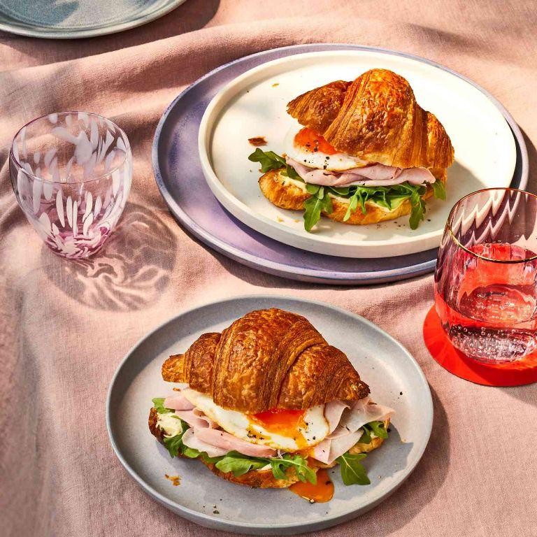 Fried Egg and Ham Croissant Sandwich