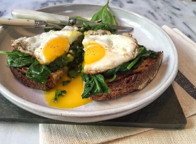 Fried Egg and Spinach Open-Faced Sandwich