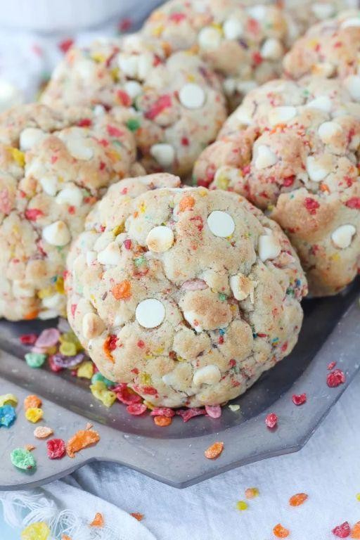 Fruity Pebbles Cookies with White Chocolate Chips