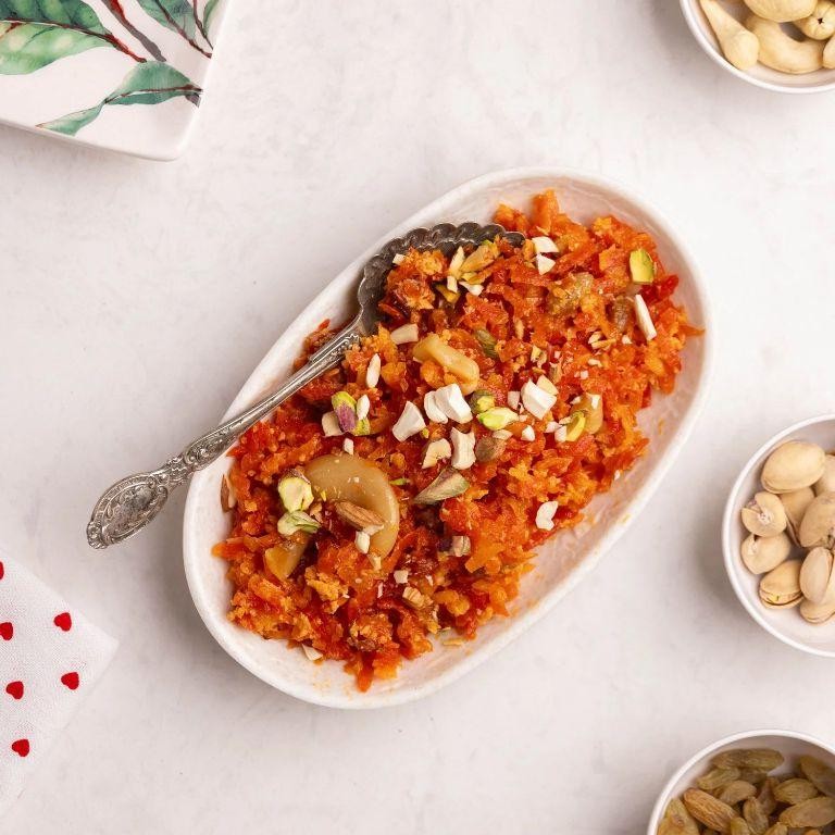Gajar Halwa with Cashew Garnish
