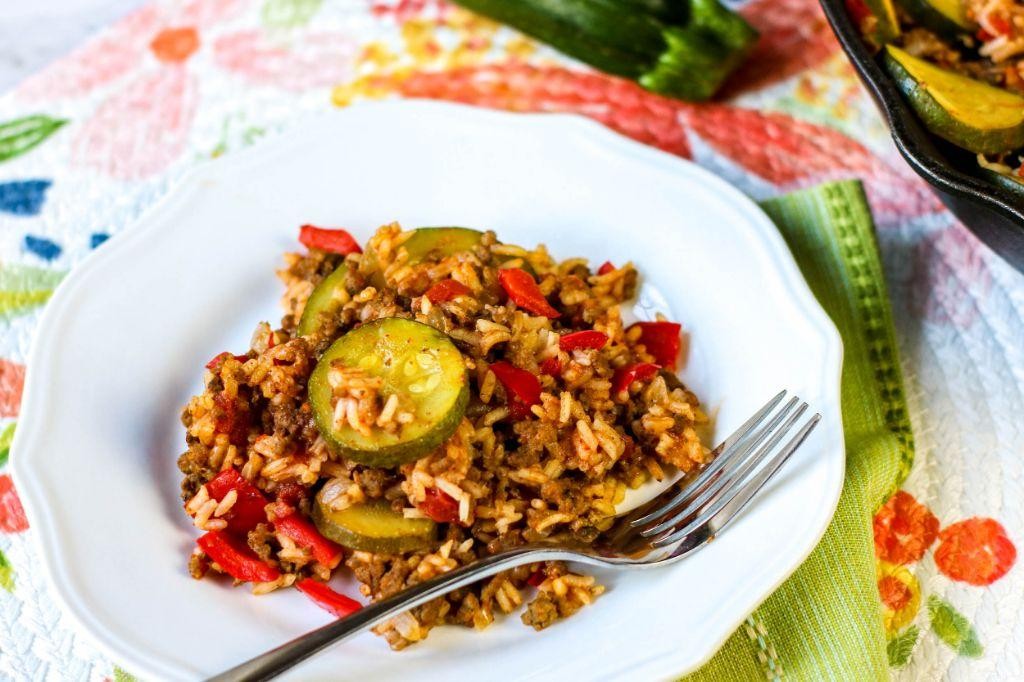 Garden Veggie Skillet with Beef and Rice