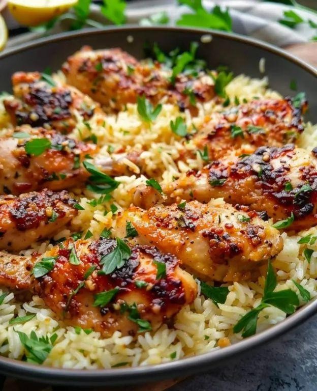 Garlic Butter Chicken Legs and Parmesan Rice