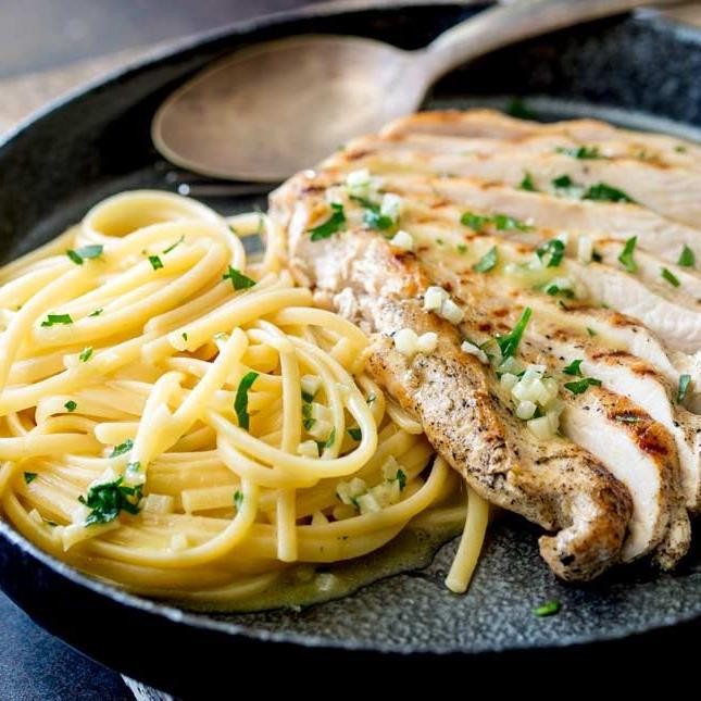 Garlic Butter Chicken and Spaghetti