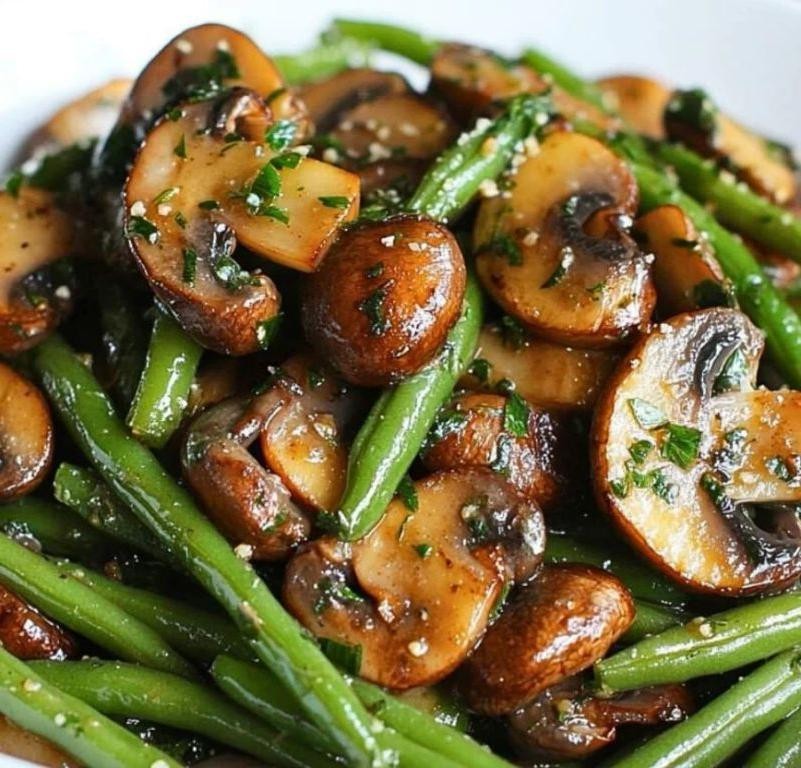 Garlic Butter Haricot Vert and Mushroom Sauté