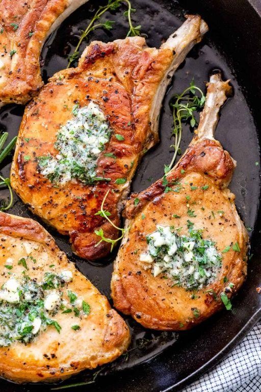 Garlic Butter Pan Seared Pork Chops
