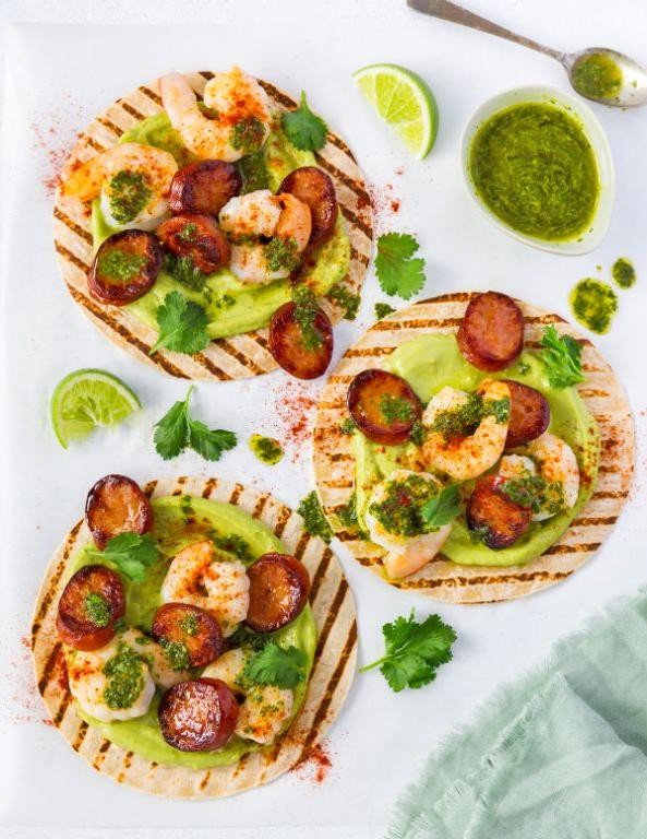 Garlic Butter Shrimp and Chorizo Tacos