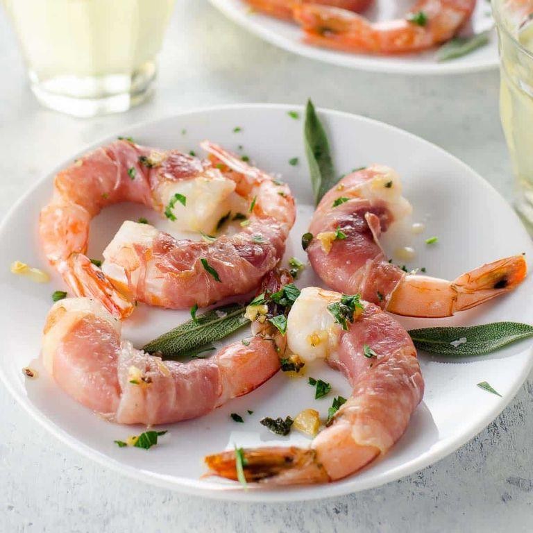 Garlic Butter Shrimp with Prosciutto Wrapped Green Beans