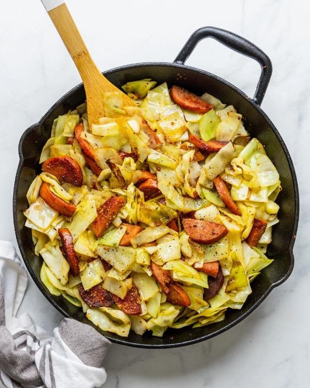 Garlic Butter Smoked Sausage and Cabbage Skillet