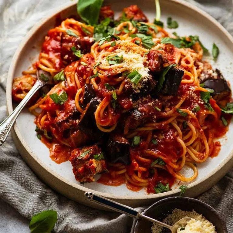 Garlic Eggplant Linguine