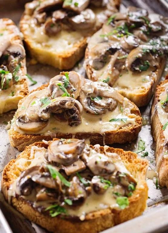 Garlic Mushroom Mozzarella Bruschetta