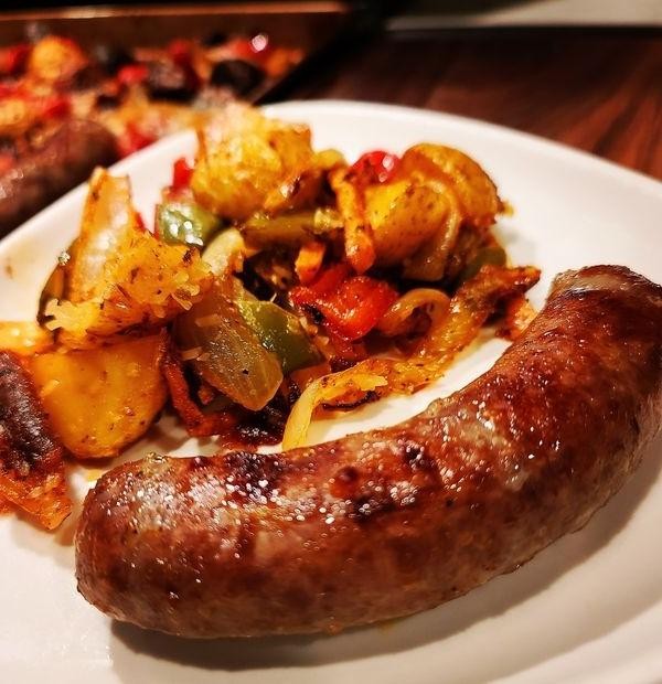 Garlic Parmesan Baked Bratwursts