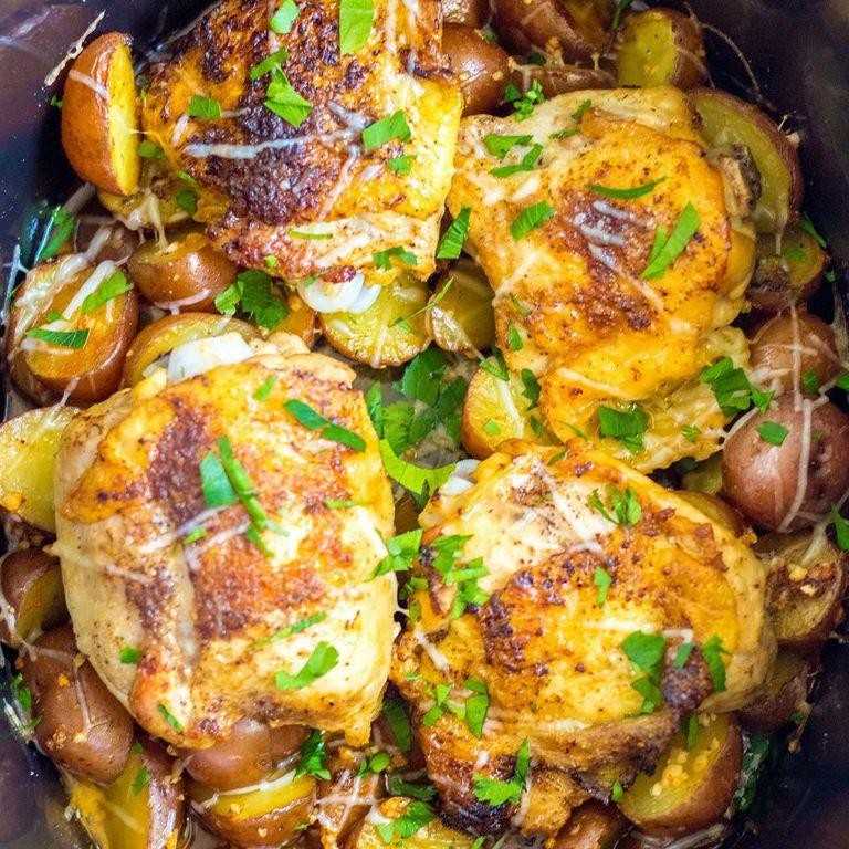 Garlic Parmesan Bone-In Chicken Breasts in the Crockpot