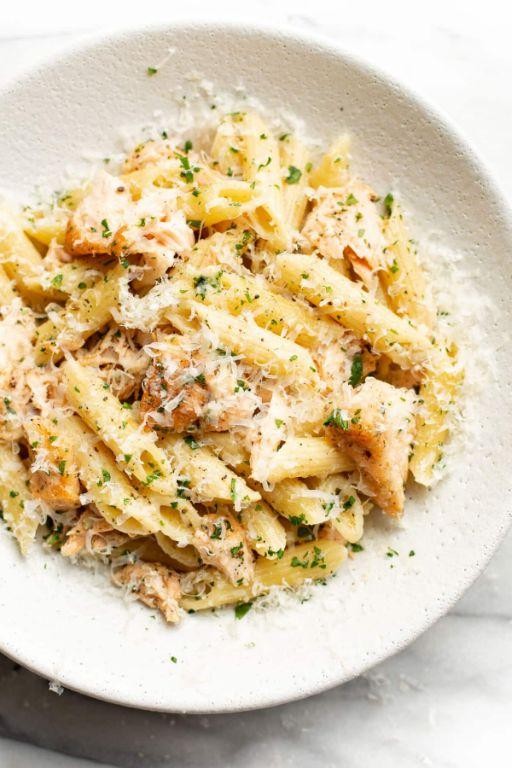 Garlic Parmesan Salmon and Penne