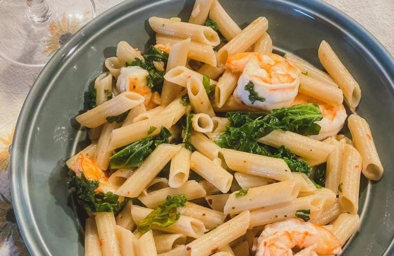 Garlic Shrimp, Kale, and Lemon Penne