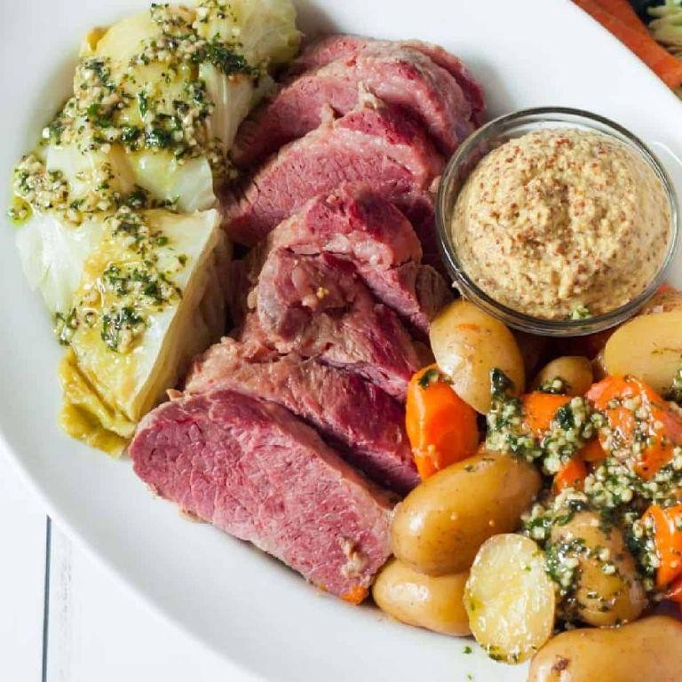 Garlic and Herb Pressure Cooker Corned Beef with Cabbage