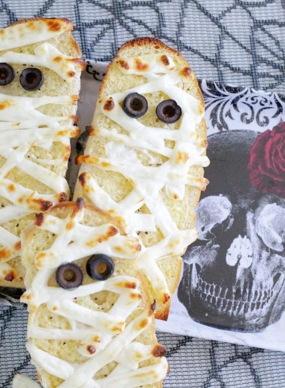Ghoulish Ghostly Garlic Bread