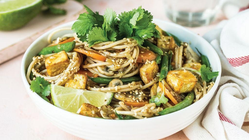 Ginger Garlic Rice Noodle Stir Fry with Veggies and Tofu