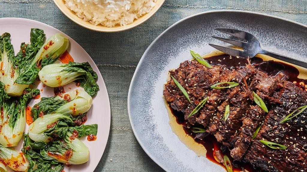 Ginger Soy-Glazed Brisket with Bok Choy