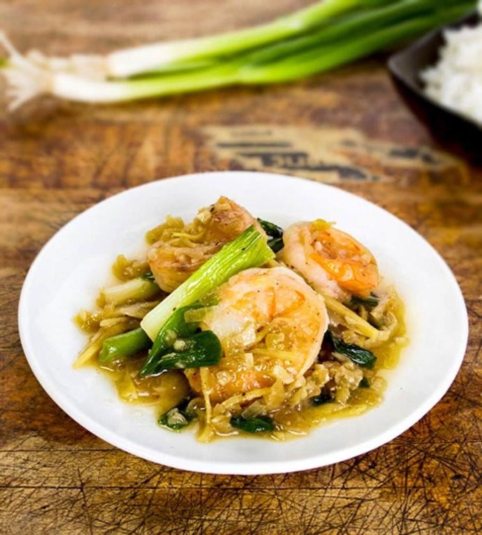 Ginger Tatsoi and Shrimp Stir-Fry
