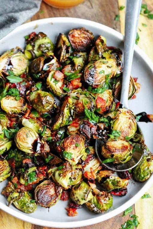Glazed Balsamic Brussel Sprouts with Crunchy Bacon