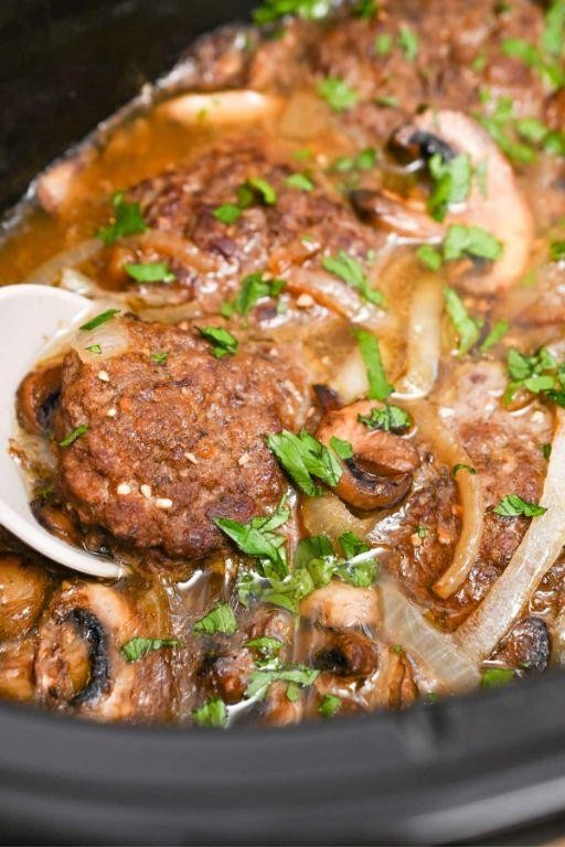 Gluten-Free Crockpot Salisbury Steak with Rich Brown Sauce