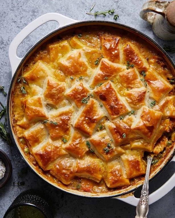 Gourmet Chicken Pot Pie with Garlic Puff Pastry