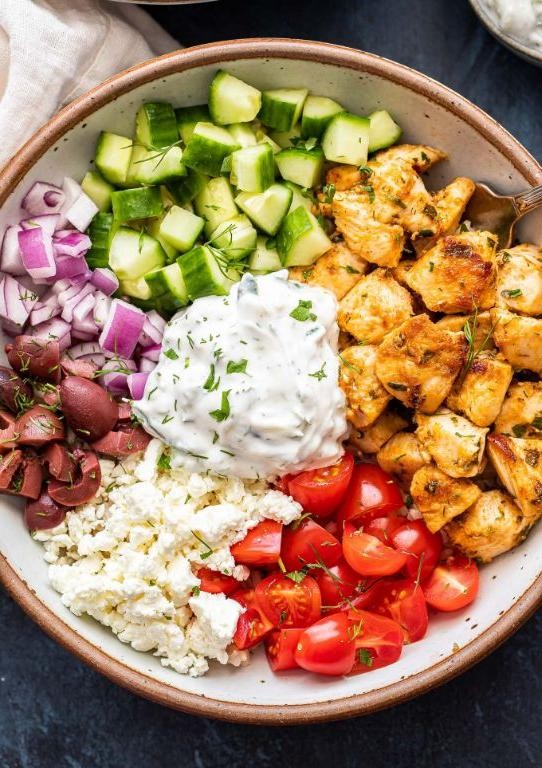 Greek Chicken Gyro Bowls with Tzatziki Sauce