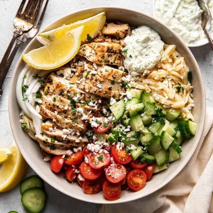 Greek Chicken Orzo Bowl