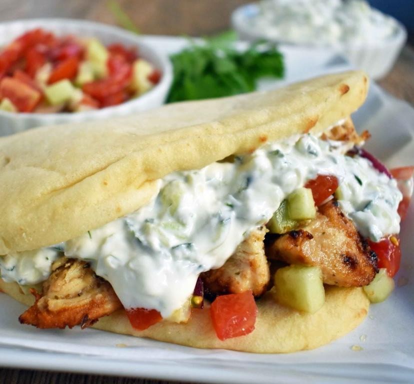 Greek Chicken Pitas with Tzatziki