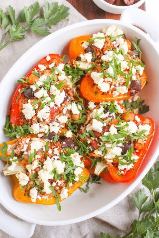 Greek Chicken Quinoa Stuffed Peppers