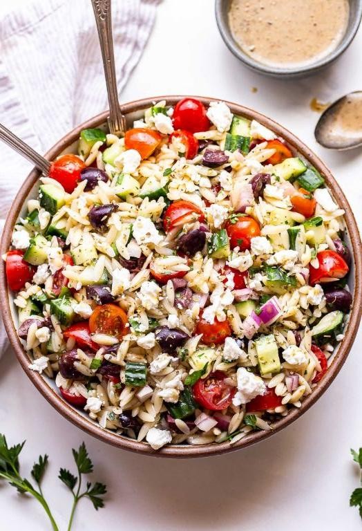 Greek Orzo Salad with Olives and Cucumber