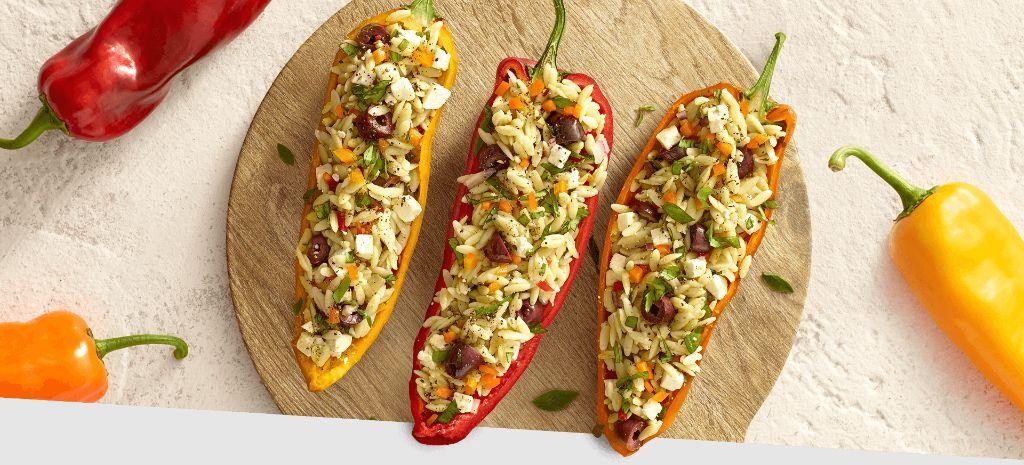 Greek Orzo and Kalamata Olive Stuffed Banana Peppers