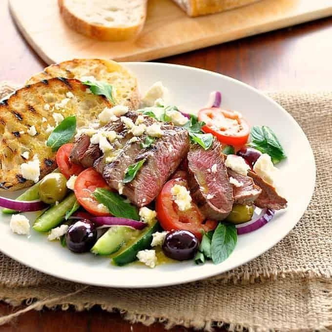 Greek Salad with Grilled Lamb