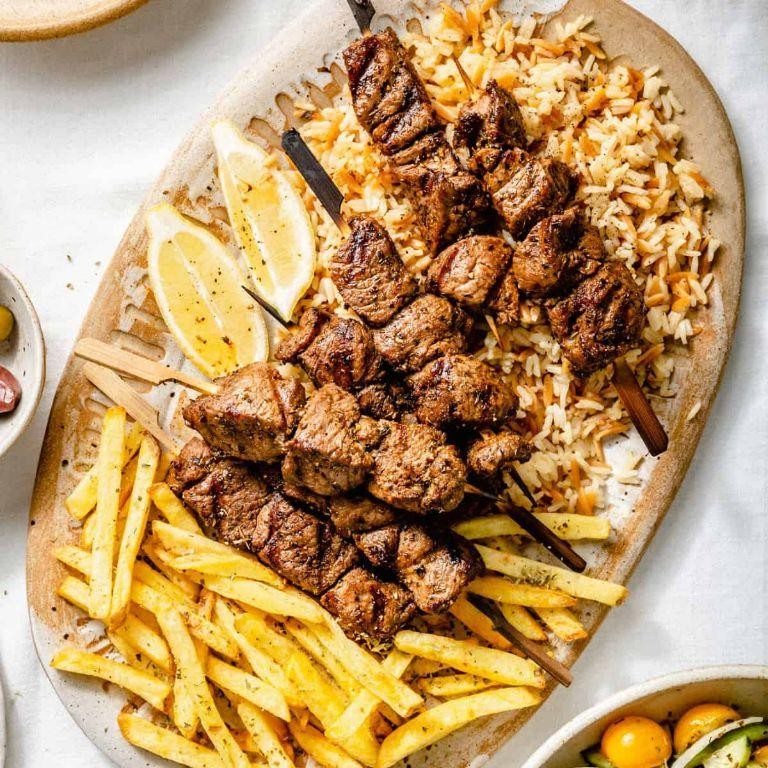 Greek Sausage and Rice Souvlaki