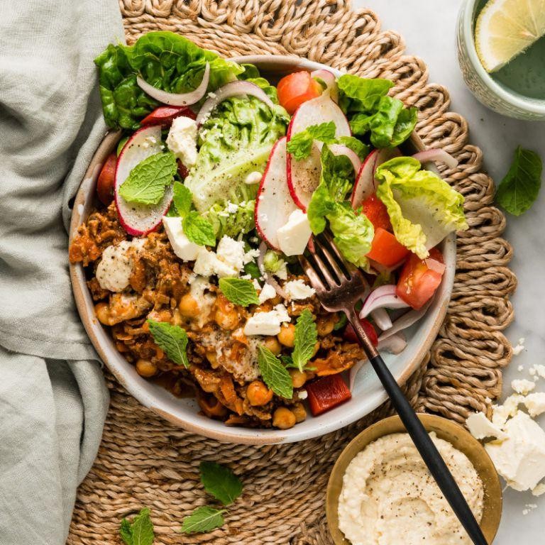 Greek-Seasoned Ground Beef and Chickpea Salad