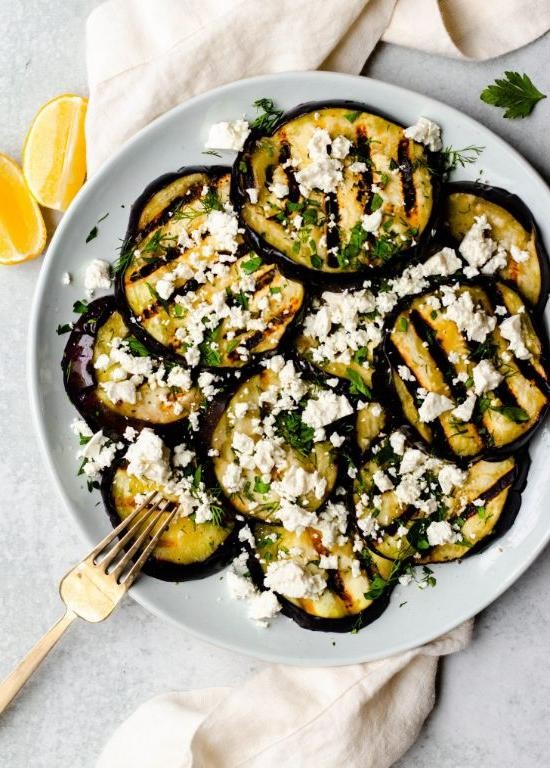 Grilled Aubergine with Feta and Herbs