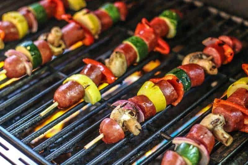 Grilled Bratwurst Skewers with Vegetables