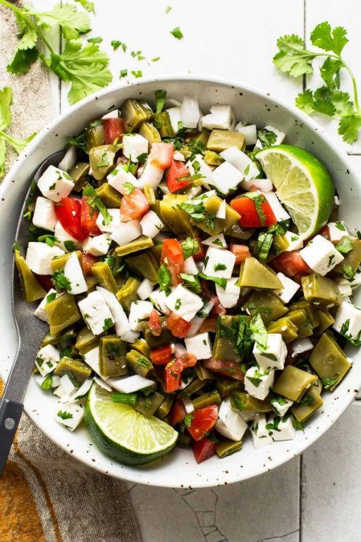 Grilled Cactus Salad with Cherry Tomatoes and Queso Fresco