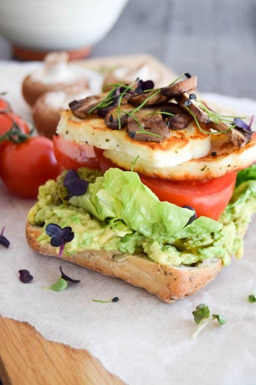 Grilled Chestnut Mushroom and Halloumi Sandwich