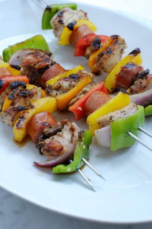 Grilled Chicken Sausage and Veggie Kebabs