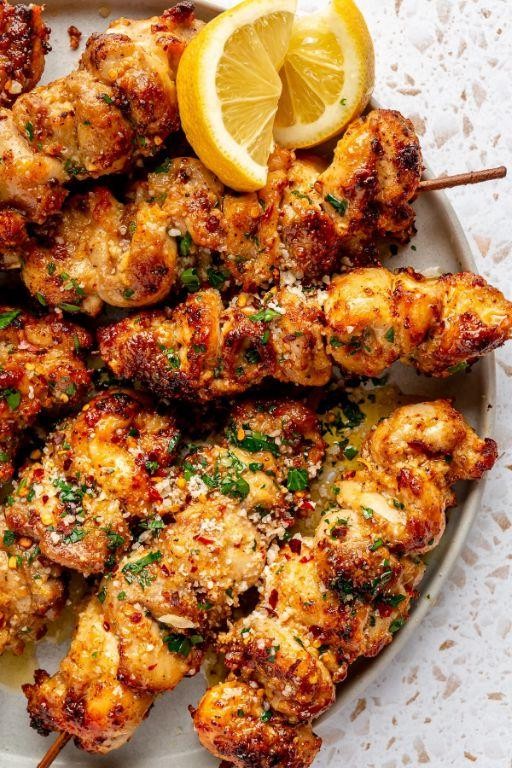 Grilled Chicken Skewers with Garlic Butter