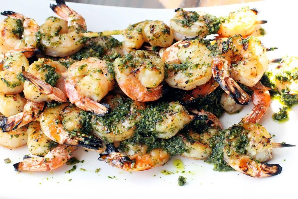 Grilled Cilantro Pesto Shrimp