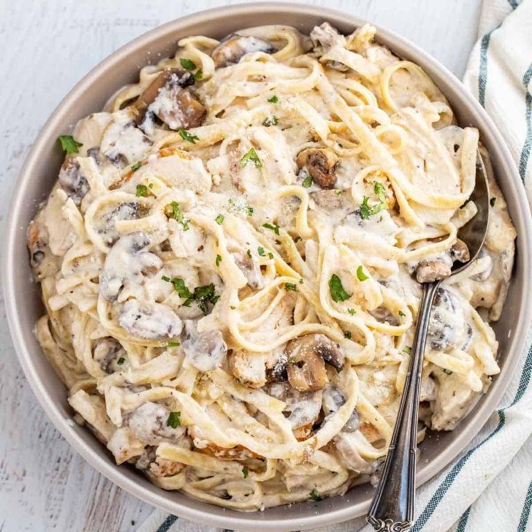 Grilled Creamy Chicken and Mushroom Alfredo