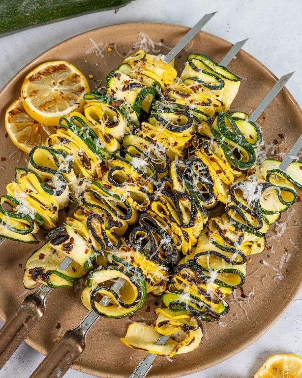 Grilled Lemon-Parmesan Zucchini and Squash Skewers