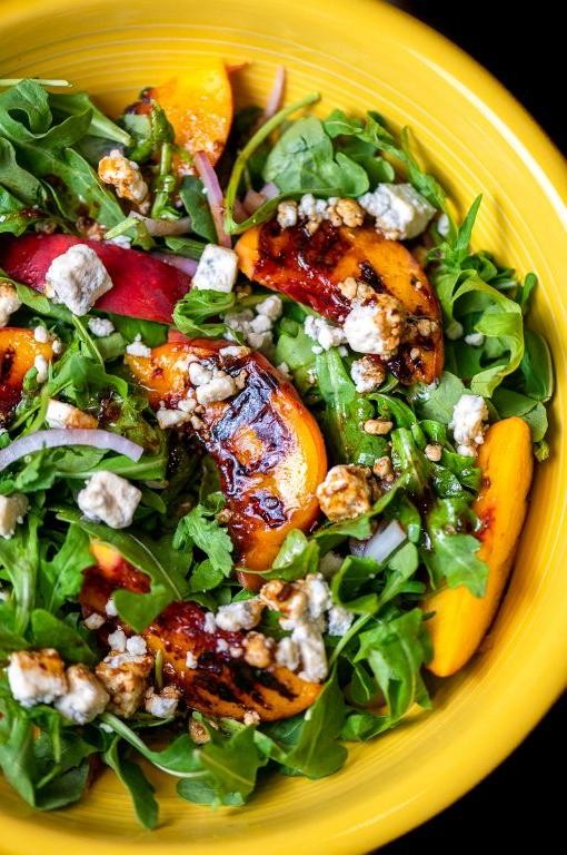 Grilled Peach and Arugula Salad with Balsamic Glaze