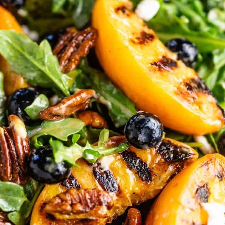 Grilled Peach and Arugula Salad with Honey Vinaigrette