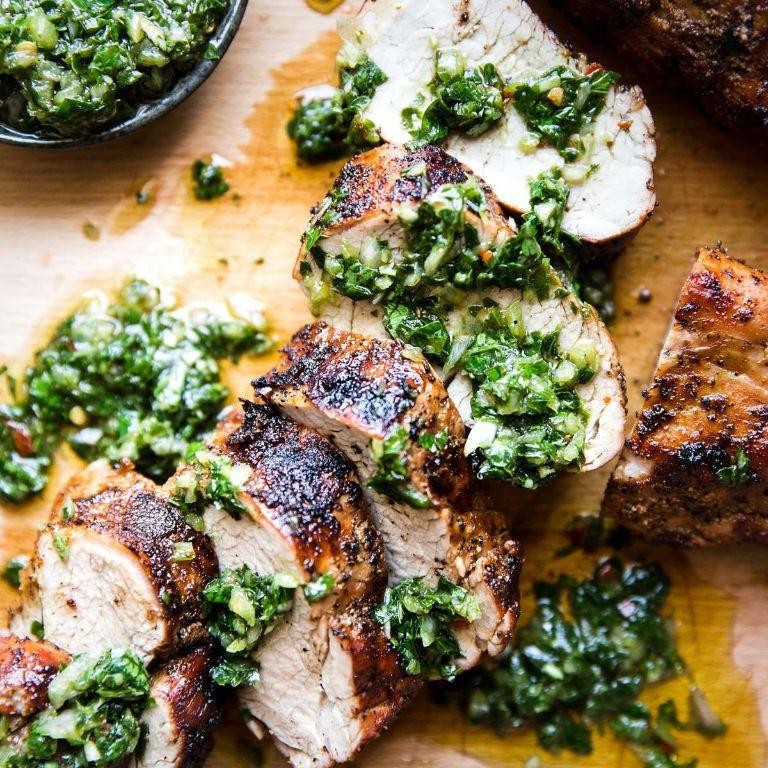 Grilled Pork Tips with Chimichurri Sauce