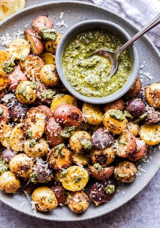 Grilled Potatoes with Pesto and Cheese