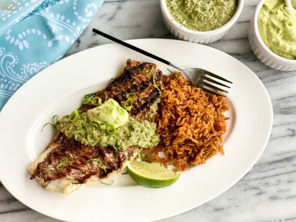 Grilled Red Snapper with Avocado Crema